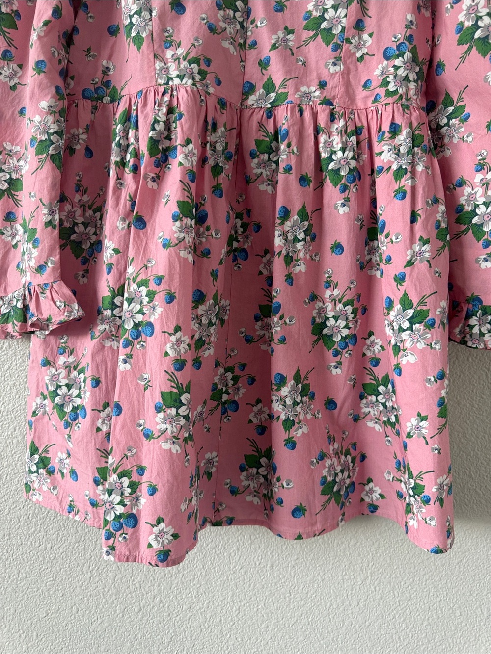 Batsheva Collarless Prairie Mini Dress Pink Lily Floral Cotton Puff Sleeve 18 - Picture 9 of 16
